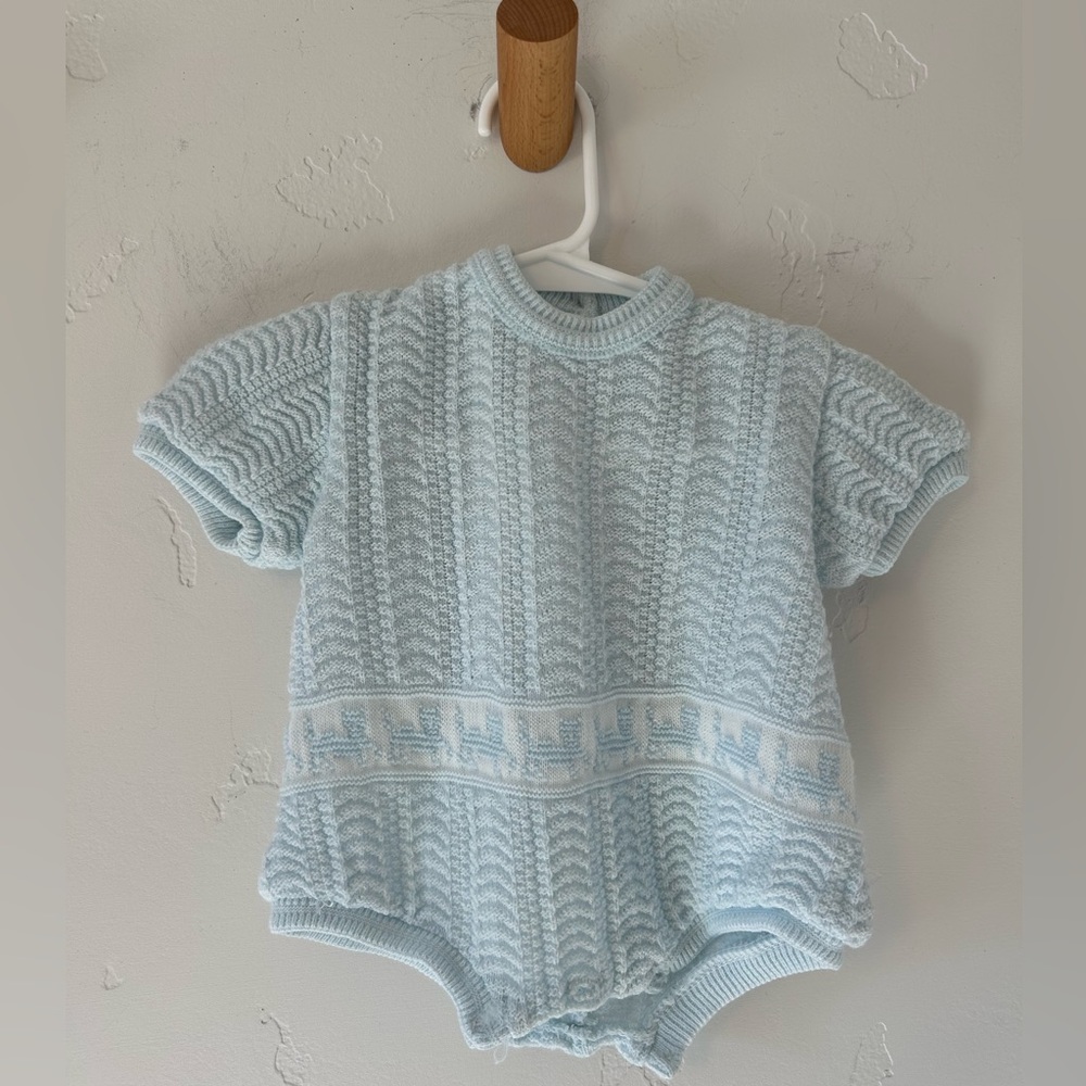 VINTAGE Friemanit Striped Sweater Blue Baby Sz Small 3 Months